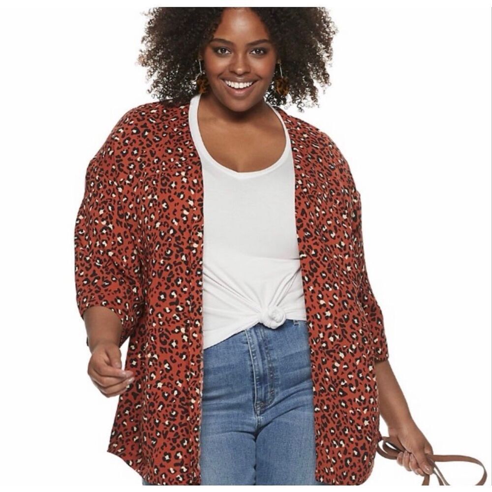 EVRI 1XL Animal Cheetah Leopard Print Open Kimono Shacket Cardigan